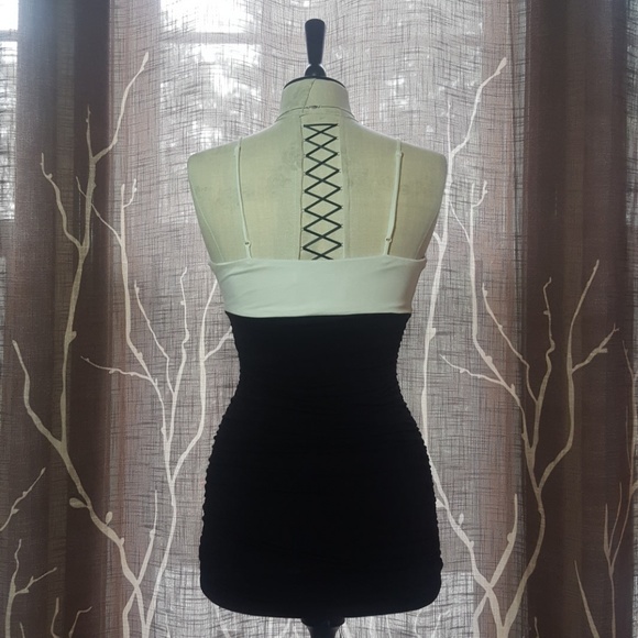 Pleated Black & Ivory Mini Dress - Picture 2 of 6